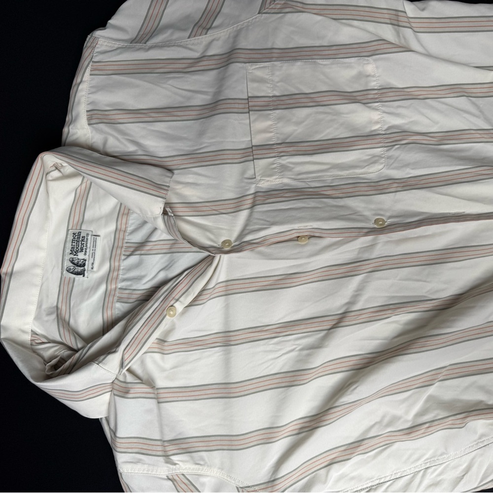 Marmot Men's Casual Button Down Shirt - White and Brown Stripes